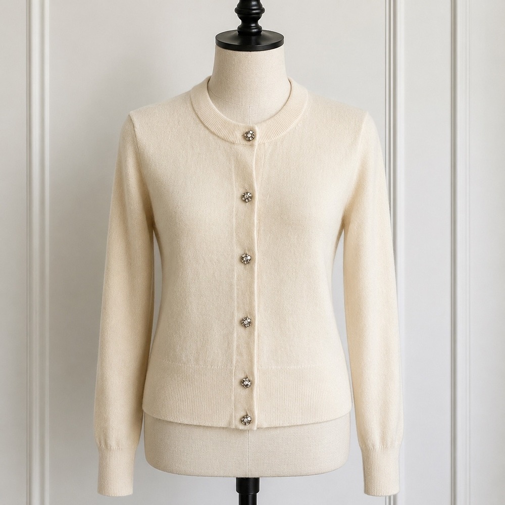 J.Crew Cardigan Wmn XS Ivory Cashmere Jewel Button Elegant Quiet Luxury Sweater